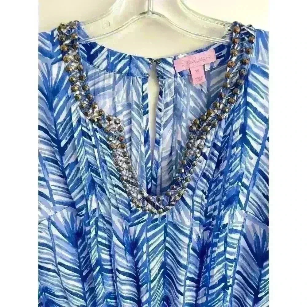 Lilly Pulitzer Sz XS Colby Romper Blue Palm Print Summer Vacation Travel Night - Picture 6 of 16